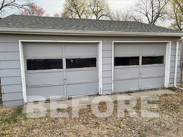 This photo shows the garage door area before remodeling has been done